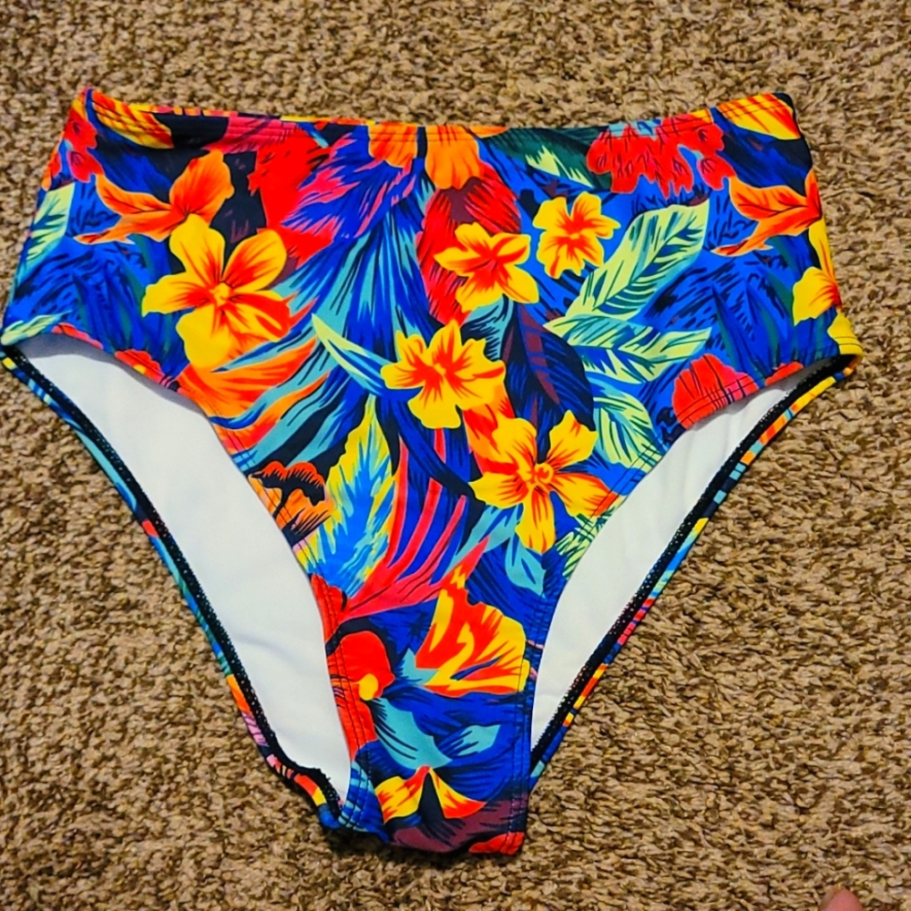 Xl bathing suit bikini bottom floral hawaiian high rise